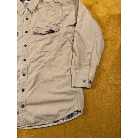 LL Bean Corduroy Shirt Jacket Men's M Plaid Flannel Lined Brown Chore Coat VTG - Picture 14 of 16